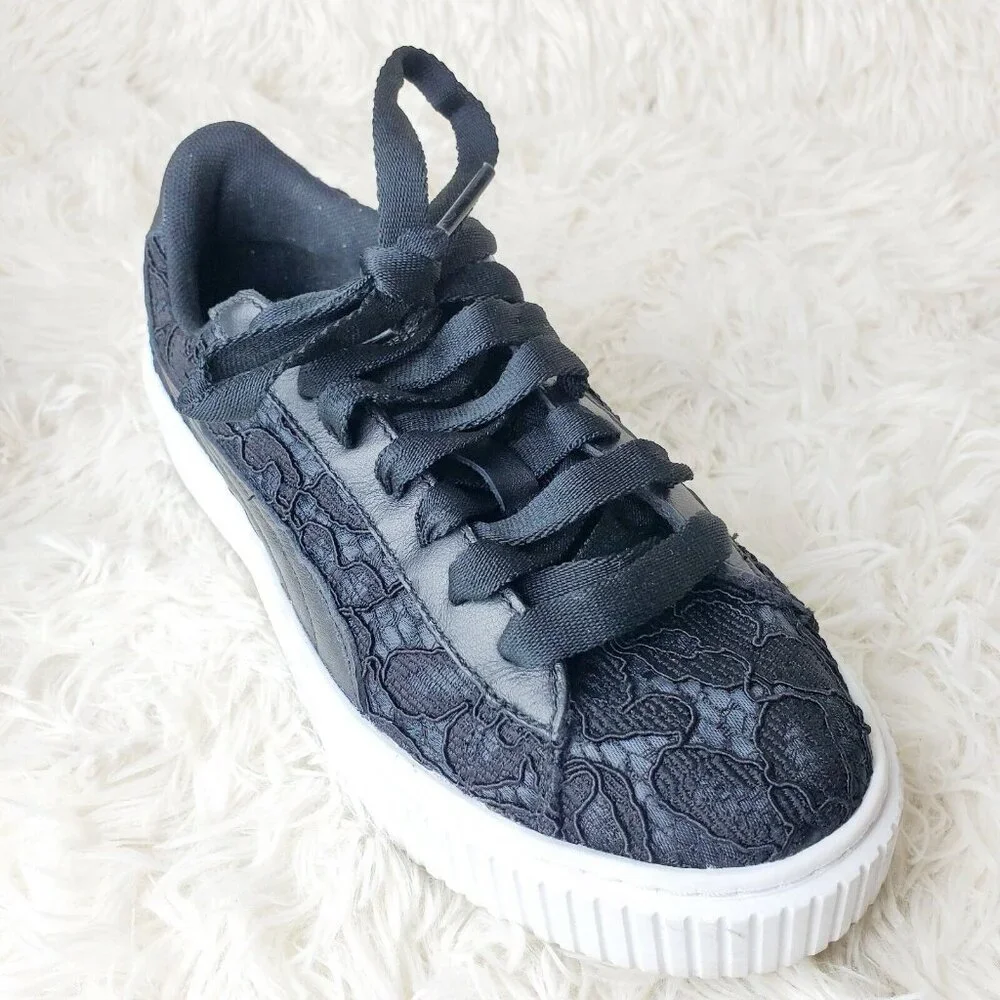 Puma Women's Basket Platform FO Sneakers Casual Shoes Black Size 6 EUC